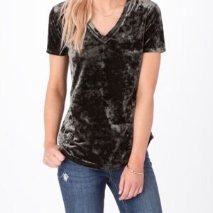 Z Supply Black Crushed Velvet Short Sleeve Top Medium